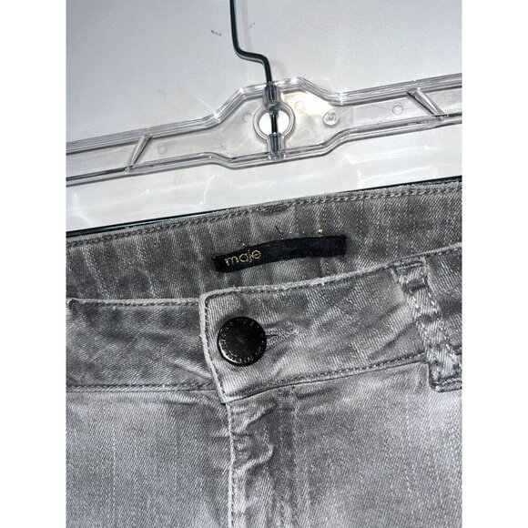 Maje Gray Distressed Skinny Biker Jeans With Zipper Details Size 28 - Picture 3 of 7
